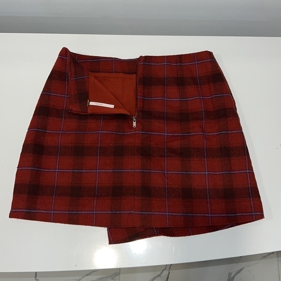 FREE PEOPLE Tessa Red Plaid Faux Wrap Mini Skirt Size 0 - Picture 9 of 14